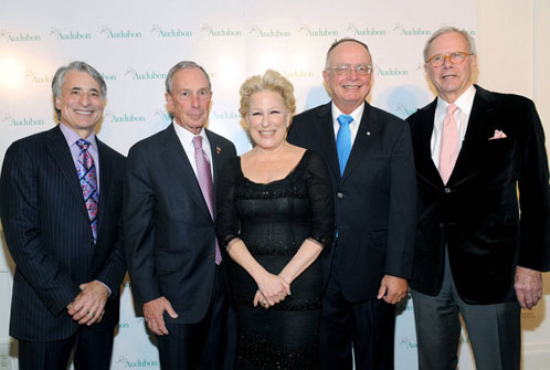 David Yarnold, New York City Mayor Michael Bloomberg, Bette Midler, George Archibald, and Tom Brokaw. Diane Bondareff/Invision for the National Audubon Society/AP Images