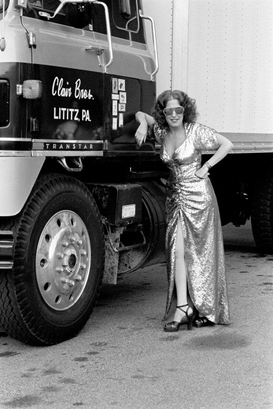 Bette midler backstage at atlanta civic center - october 24, 1973 - bootleg betty The Divine Miss M, Bette Midler, posing on the tour truck during a break in rehearsal. (Photo by Tom Hill/WireImage)